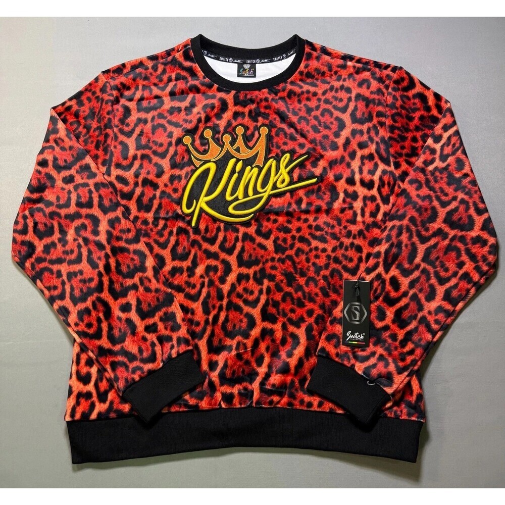 NWT Switch Remarkable Kings Leopard Print Crew Neck Sweatshirt Women's 2X Orange